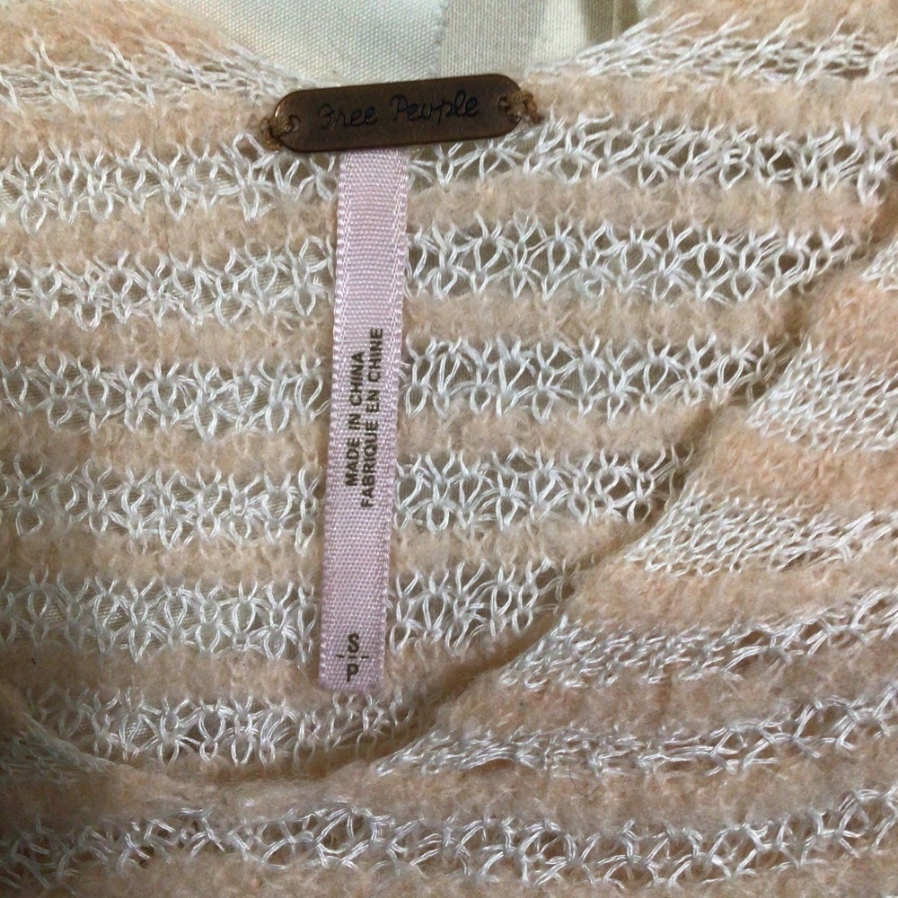 Free People Open Knit Linen Wool Blend Sweater Peach White Stripes small - Picture 3 of 6